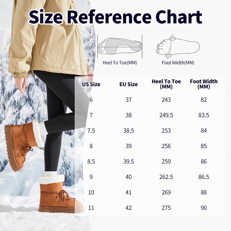 TUOPIN Women's Classic Platform Mini Snow Boots - Faux Suede Slip-On & Lace-Up Winter Booties with Sherpa Lining, Anti-Slip Thick Sole Ankle Boots - Chestnut.US8 - Image 5