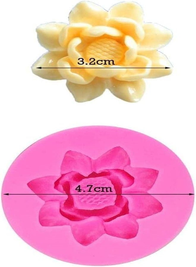 aoukoslt Pink 3D Flower Lotus Silicone Mold for DIY Cupcake Cake Topper Decoration, Jelly Shots Fondant Mold Crystal Handmade Ice Cream Soap Mould, Gum Paste Molds - Image 2