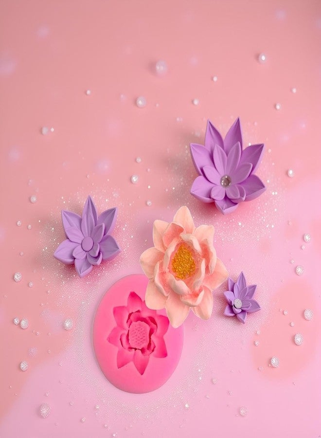 aoukoslt Pink 3D Flower Lotus Silicone Mold for DIY Cupcake Cake Topper Decoration, Jelly Shots Fondant Mold Crystal Handmade Ice Cream Soap Mould, Gum Paste Molds - Image 3