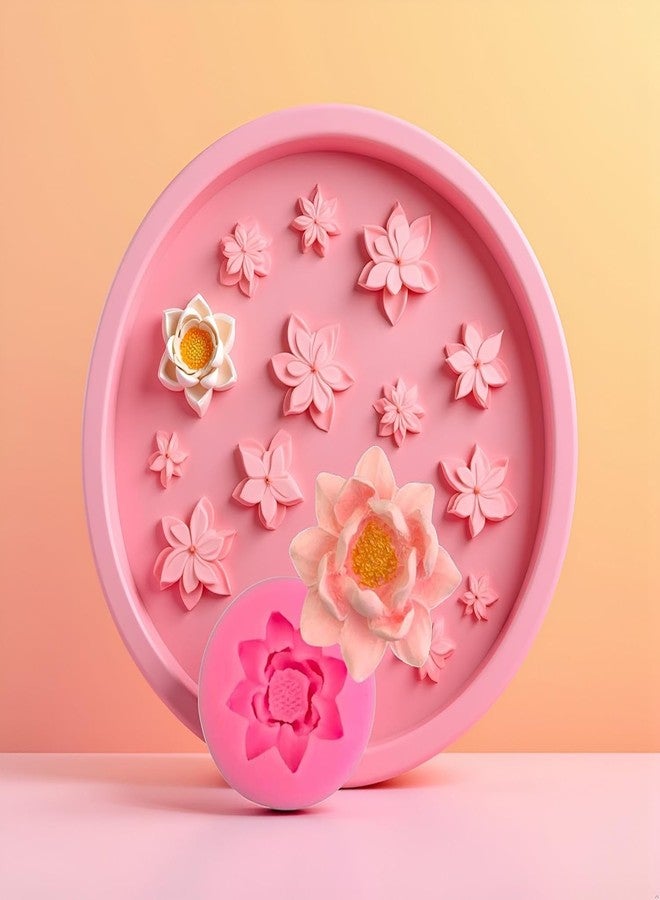 aoukoslt Pink 3D Flower Lotus Silicone Mold for DIY Cupcake Cake Topper Decoration, Jelly Shots Fondant Mold Crystal Handmade Ice Cream Soap Mould, Gum Paste Molds - Image 5