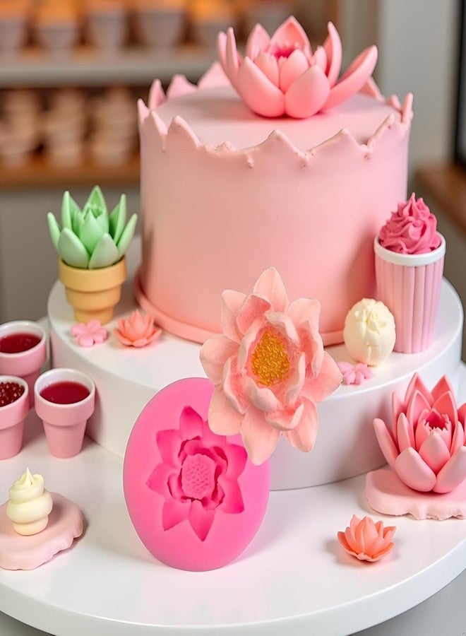 aoukoslt Pink 3D Flower Lotus Silicone Mold for DIY Cupcake Cake Topper Decoration, Jelly Shots Fondant Mold Crystal Handmade Ice Cream Soap Mould, Gum Paste Molds - Image 4