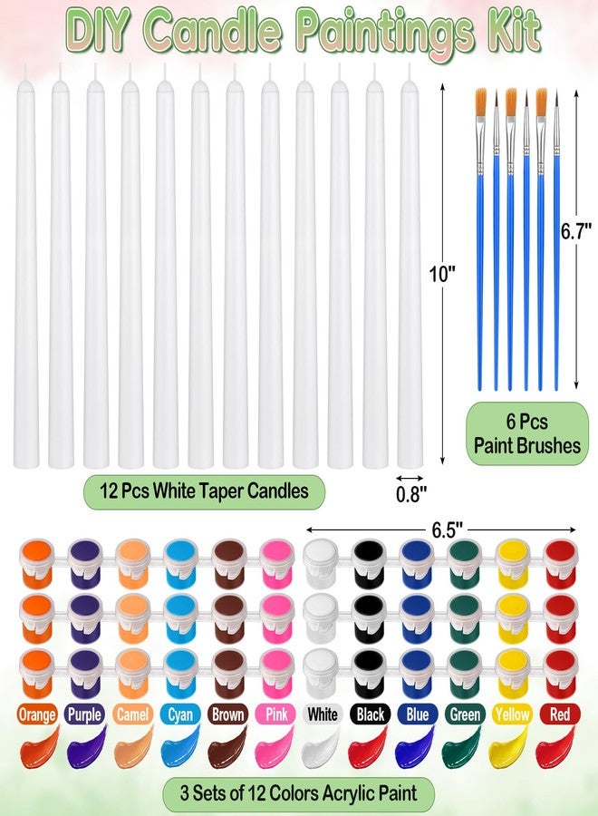 MTLEE 54 Pcs DIY Candle Painting Kit Include White Candles Colorful Acrylic Paint Strips and Paintbrushes for Crafts Making Wedding Birthday Party Centerpiece (Taper) - Image 3