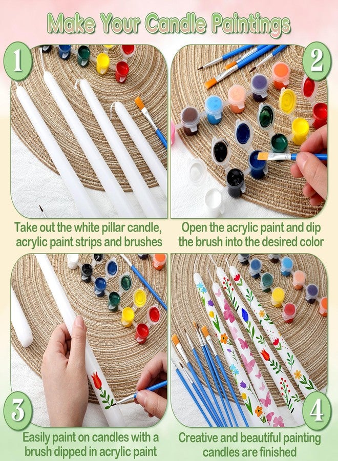 MTLEE 54 Pcs DIY Candle Painting Kit Include White Candles Colorful Acrylic Paint Strips and Paintbrushes for Crafts Making Wedding Birthday Party Centerpiece (Taper) - Image 4