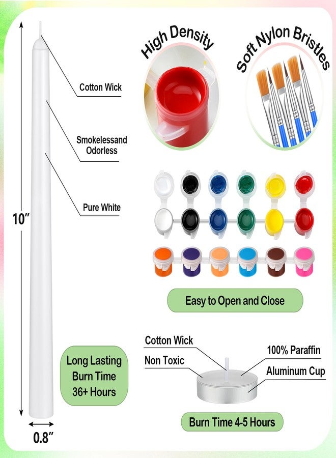 MTLEE 54 Pcs DIY Candle Painting Kit Include White Candles Colorful Acrylic Paint Strips and Paintbrushes for Crafts Making Wedding Birthday Party Centerpiece (Taper) - Image 5