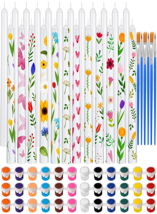 MTLEE 54 Pcs DIY Candle Painting Kit Include White Candles Colorful Acrylic Paint Strips and Paintbrushes for Crafts Making Wedding Birthday Party Centerpiece (Taper) - Image 1