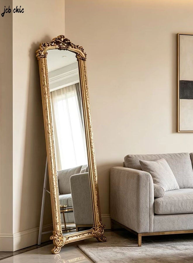JCB CHIC Full Length Standing Mirror with Decorative Frame，Full Body Mirror, Free Standing Floor Mirror，Metal Floor Mirror Leaning/Hanging Dressing Mirror for Bedroom Living Room - Image 1