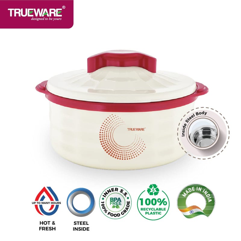 Trueware TRUEWARE Stylus Casserole 1800 Inner Steel Casserole 1500 ml Mahroon PU Insulated BPA free Odour Proof Food Grade Easy to Carry Easy to Store Ideal For Chapatti Roti Curd Maker Kitchen Storage Kitchen accesseroies Thermoware Hot Pot  - Image 3