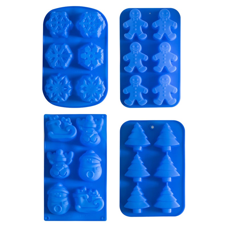 IHOMECOOKER 4PC Silicone Christmas Baking Mold Set Christmas Tree Snowflakes Snowman Cake Moldbath bombsSoap Mold Set