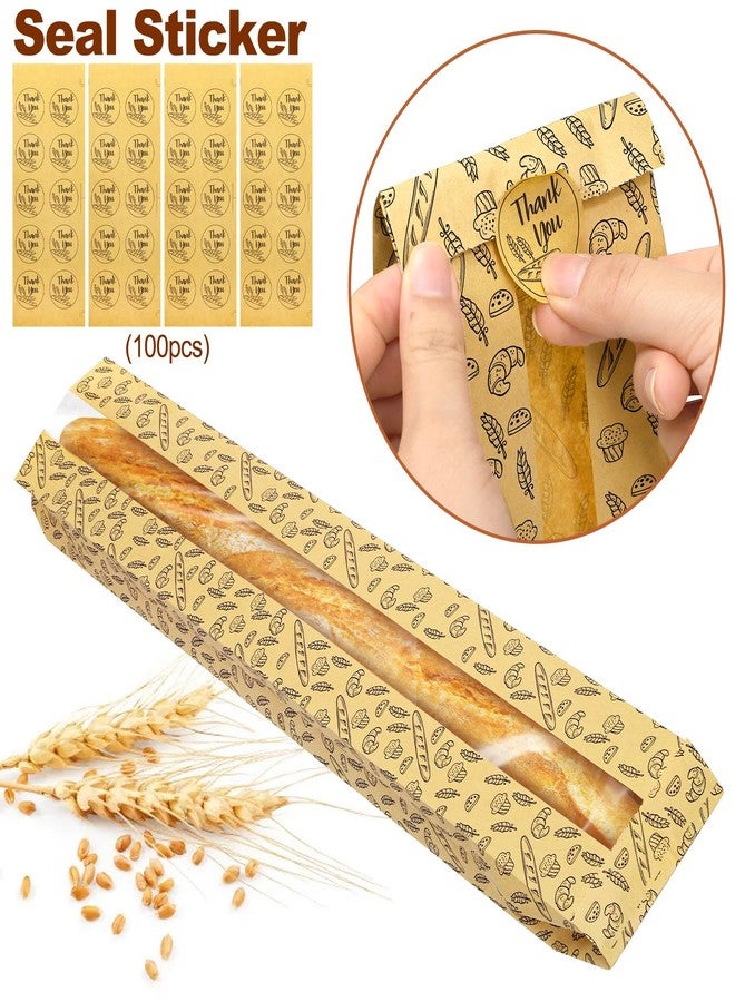 ZENFUN 100 Pack Baguette Bags, Fresh Bread Loaf Packing Bags, 23"x4"x1.6" Long Breads Kraft Paper Bakery Storage Bag with Clear Front Window and 100 Pcs Seal Sticker for Cafe, Restaurant - Image 5