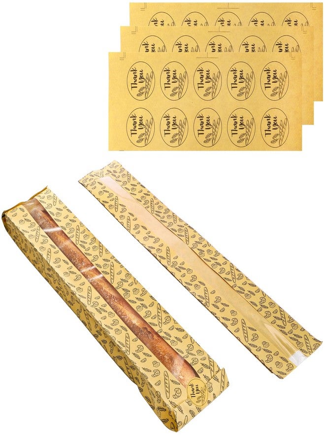ZENFUN 100 Pack Baguette Bags, Fresh Bread Loaf Packing Bags, 23"x4"x1.6" Long Breads Kraft Paper Bakery Storage Bag with Clear Front Window and 100 Pcs Seal Sticker for Cafe, Restaurant - Image 3
