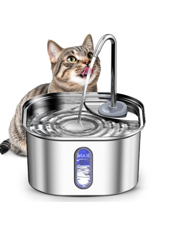 Cat Water Fountain Stainless Steel, 2 L Cat Fountain for Drinking, Pet Water Fountain for Cats Indoor, Automatic cat water Dispenser with 2 Flow Modes, kitty Spout Fountain for Cats Dogs - Image 1