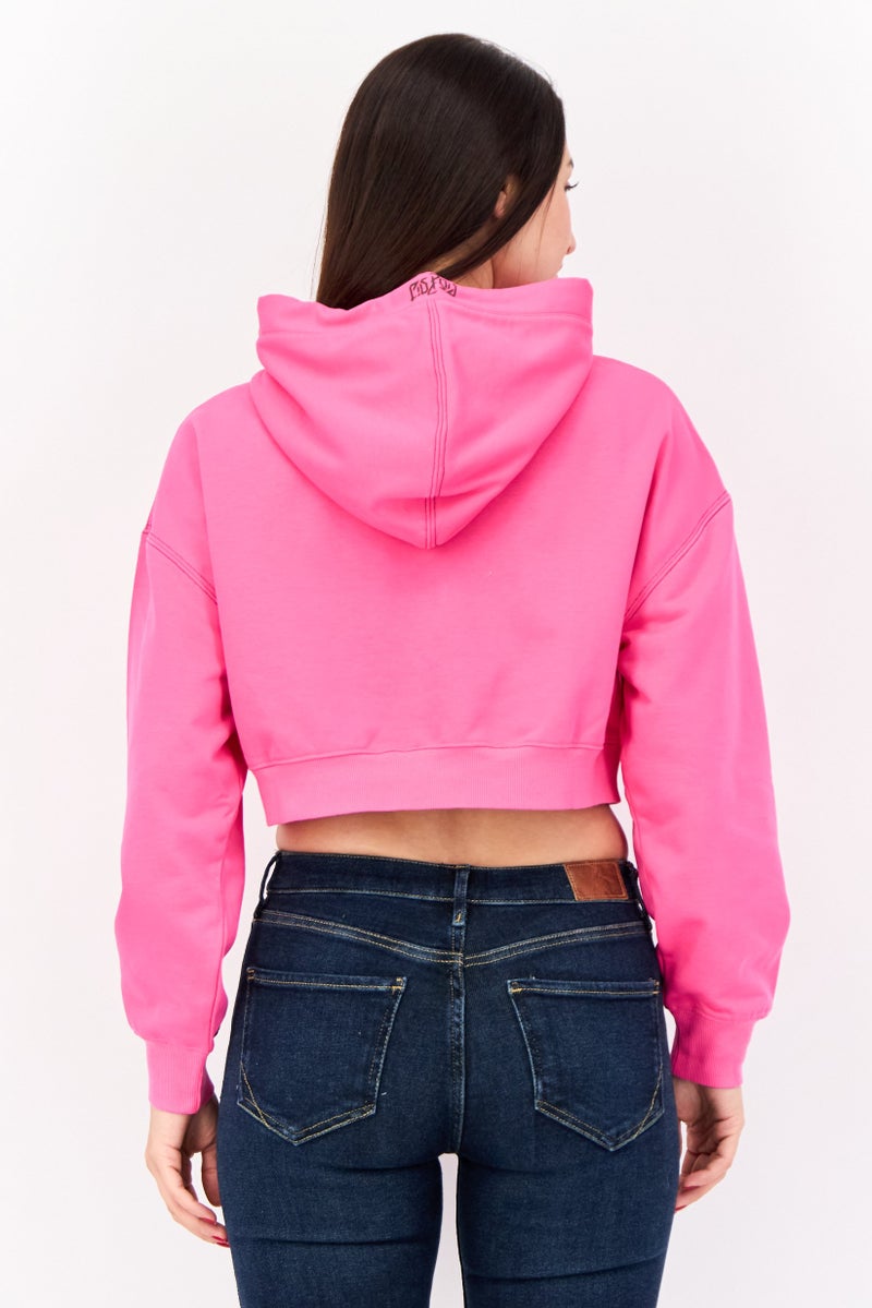 ESPRIT Women Graphic Print Long Sleeve Cropped Hoodie, Pink - Image 2