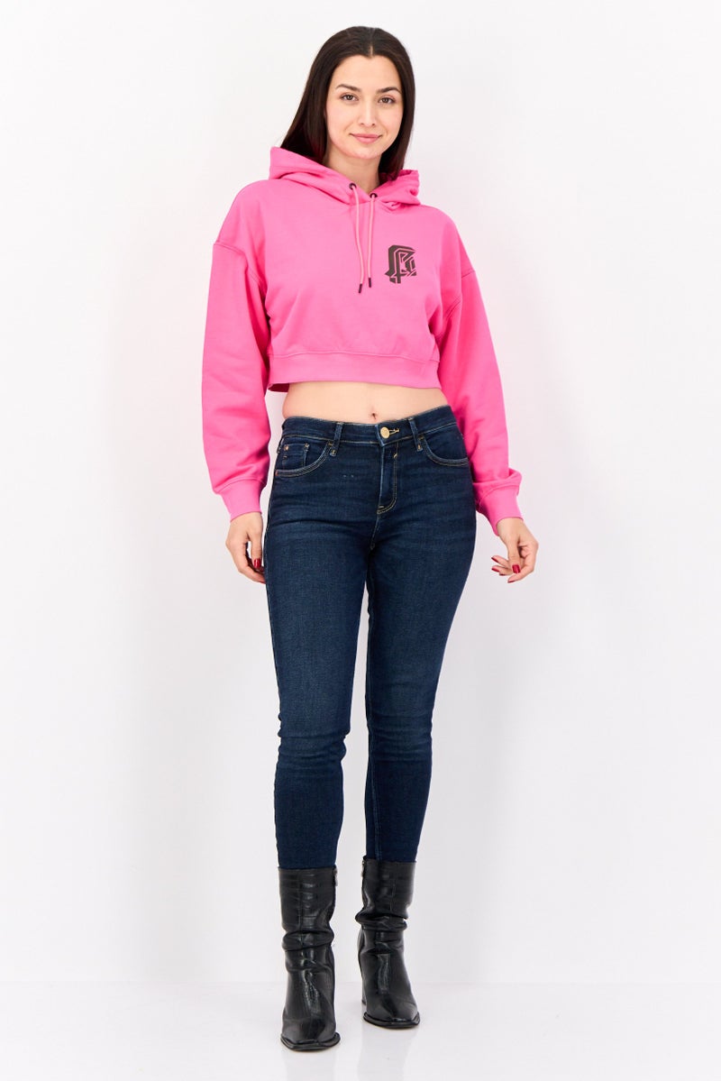 ESPRIT Women Graphic Print Long Sleeve Cropped Hoodie, Pink - Image 4