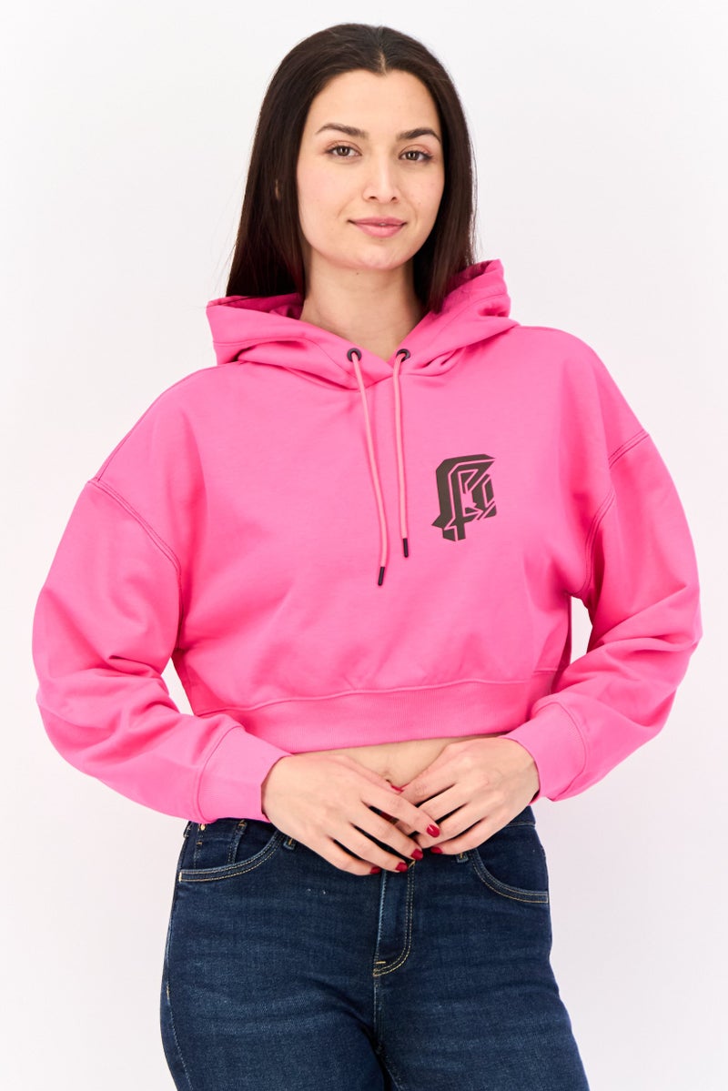 ESPRIT Women Graphic Print Long Sleeve Cropped Hoodie, Pink - Image 1