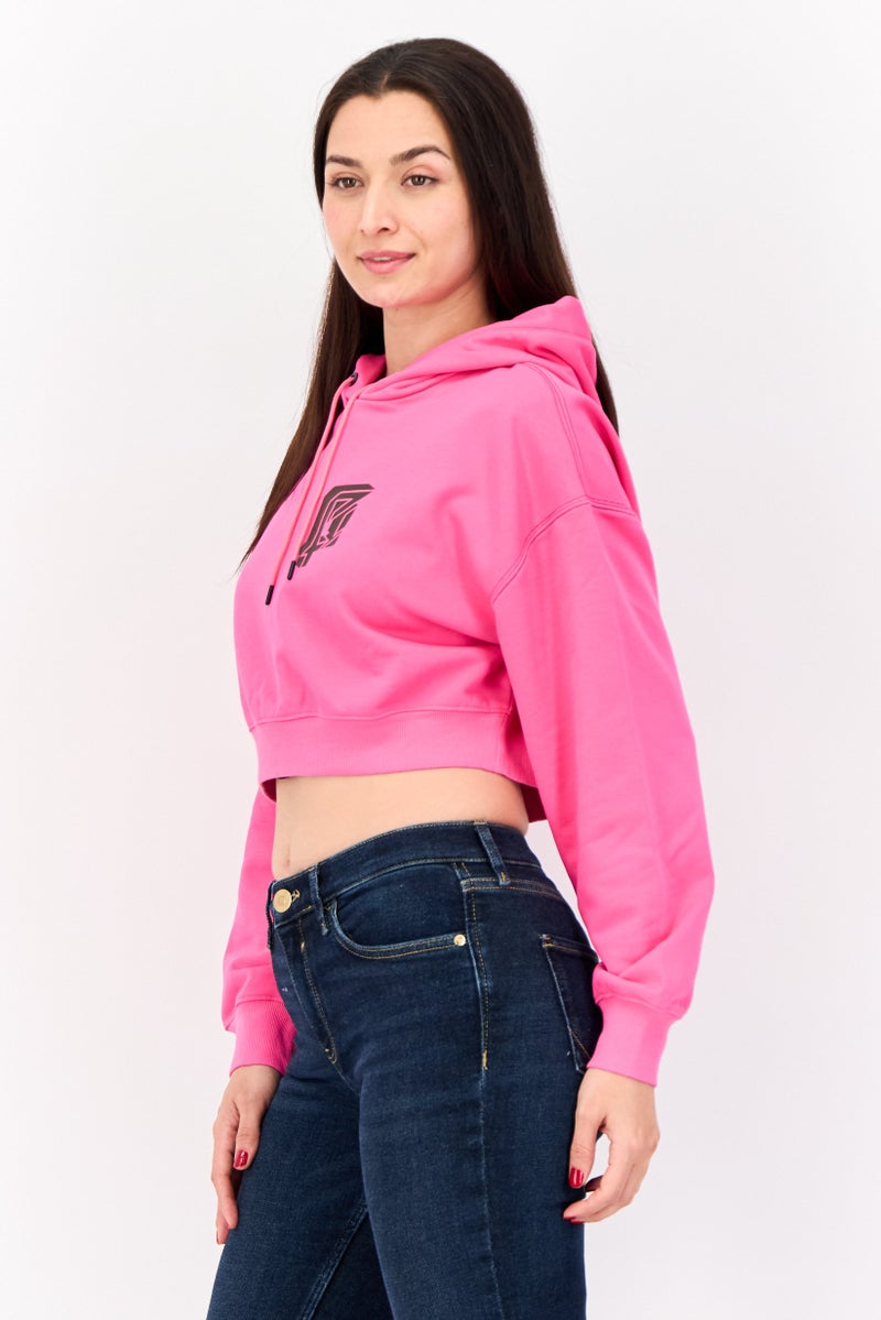 ESPRIT Women Graphic Print Long Sleeve Cropped Hoodie, Pink - Image 3