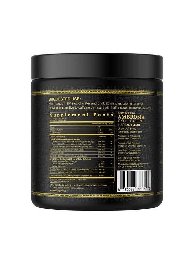 Ambrosia Kinetic Organic Preworkout, Mushroom Enhanced Natural Pre Workout Supplement, Nootropic Superfood Powder for Energy (Blue Raspberry) - Image 2