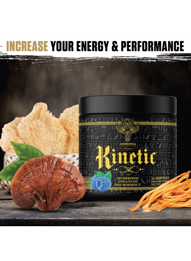 Ambrosia Kinetic Organic Preworkout, Mushroom Enhanced Natural Pre Workout Supplement, Nootropic Superfood Powder for Energy (Blue Raspberry) - Image 3