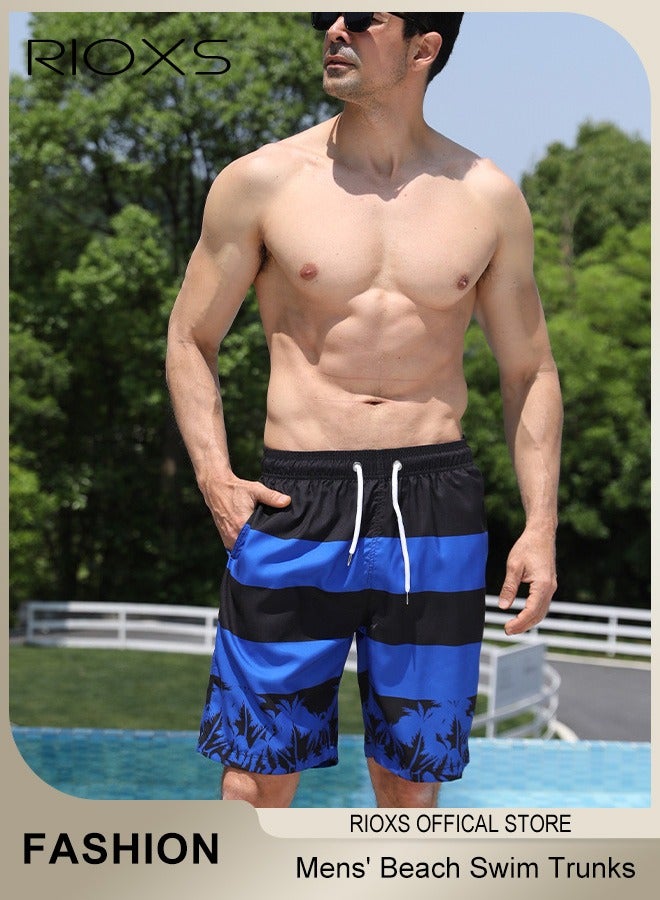 RIOXS Men's Swim Trunks, Loose Fit Quick Dry Swim Shorts with Pockets and Elastic Waistband, Breathable Printed Drawstring Board Shorts with Striking Patterns, Fashionable Casual Bathing Shorts, Suitable for Swimming, Beach Surfing, Running, Ball Sports, Relaxing at Home, and Beyond, Black and Blue - Image 2