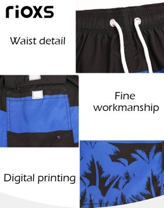Men's Swim Trunks, Loose Fit Quick Dry Swim Shorts with Pockets and Elastic Waistband, Breathable Printed Drawstring Board Shorts with Striking Patterns, Fashionable Casual Bathing Shorts, Suitable for Swimming, Beach Surfing, Running, Ball Sports, Relaxing at Home, and Beyond, Black and Blue - view 5