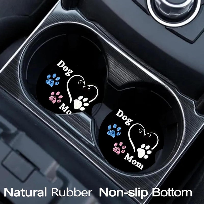 Ldntly Car Coasters for Cup Holders,2 Pack Dog Mom Paw Car Coasters,2.75" Universal Size Anti Slip Rubber Mat,Automotive Cup Holder Decal Decor Accessories,Dog Mom Paw Gifts for Women,Men,Mom - Image 2