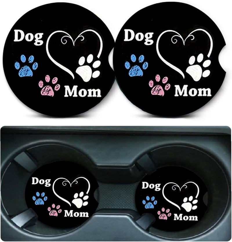 Ldntly Car Coasters for Cup Holders,2 Pack Dog Mom Paw Car Coasters,2.75" Universal Size Anti Slip Rubber Mat,Automotive Cup Holder Decal Decor Accessories,Dog Mom Paw Gifts for Women,Men,Mom - Image 1