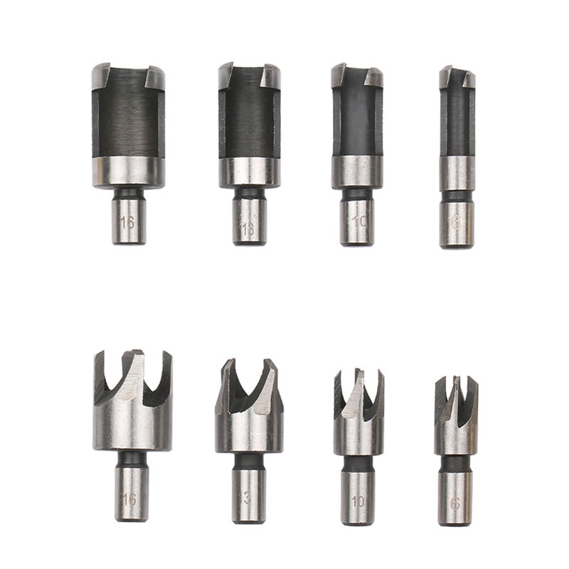 8Pcs Woodworking Chamfer Drilling Tool Wood Plug Cutter Drill Bit Set with 3/8in Round Shank for Wood Drilling or Woodworking Chamfer - Image 1