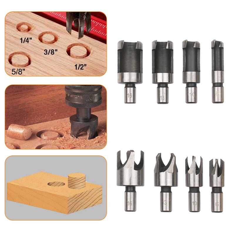 8Pcs Woodworking Chamfer Drilling Tool Wood Plug Cutter Drill Bit Set with 3/8in Round Shank for Wood Drilling or Woodworking Chamfer - Image 3