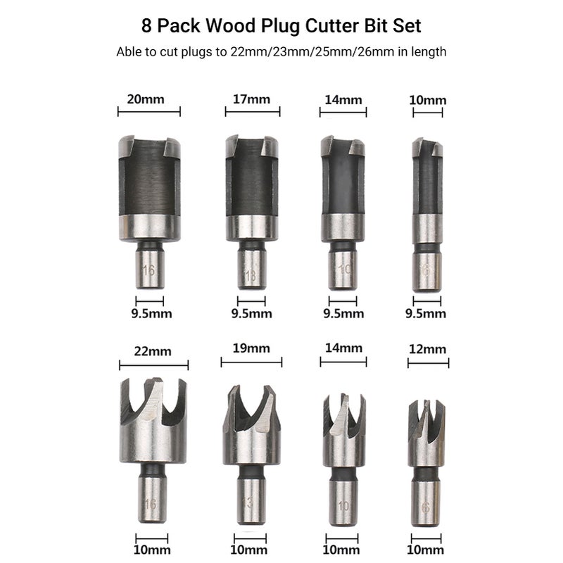 8Pcs Woodworking Chamfer Drilling Tool Wood Plug Cutter Drill Bit Set with 3/8in Round Shank for Wood Drilling or Woodworking Chamfer - Image 4