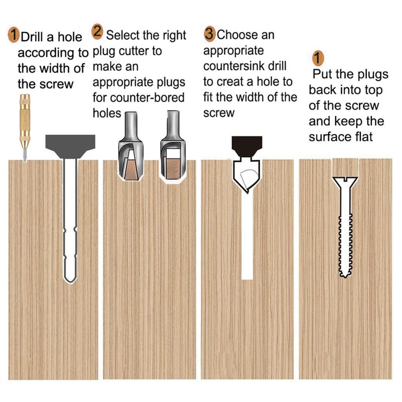 8Pcs Woodworking Chamfer Drilling Tool Wood Plug Cutter Drill Bit Set with 3/8in Round Shank for Wood Drilling or Woodworking Chamfer - Image 2