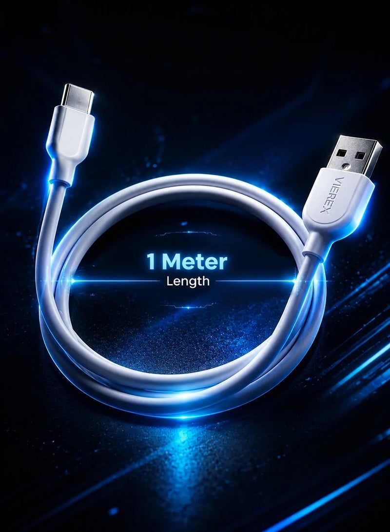 Vierex VC-3 Fast Charging USB Type-C Cable 2.4A Long Charging &  Data Sync Cable 480Mbps, 1m - Image 1