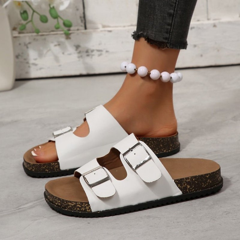 Casual Double Strap Metal Buckle Espadrille Sandals, Cork Sole, Breathable, Thick Sole - Image 2
