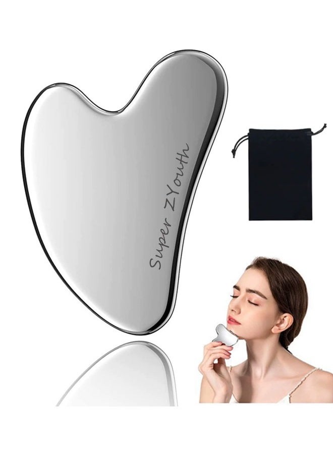 Super ZYouth Gua Sha Facial Tool, Stainless Steel GuaSha Face Lift Beauty Metal Skin Care Massager Eyes Neck Skin Board Scraping Tool for Reduce Puffiness, Lymphatic Drainage, Facial Tension, Skin Care Gift (Silver)  - Image 1