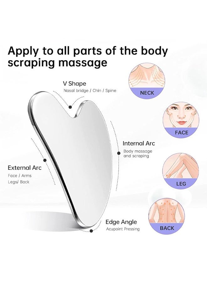 Super ZYouth Gua Sha Facial Tool, Stainless Steel GuaSha Face Lift Beauty Metal Skin Care Massager Eyes Neck Skin Board Scraping Tool for Reduce Puffiness, Lymphatic Drainage, Facial Tension, Skin Care Gift (Silver)  - Image 2