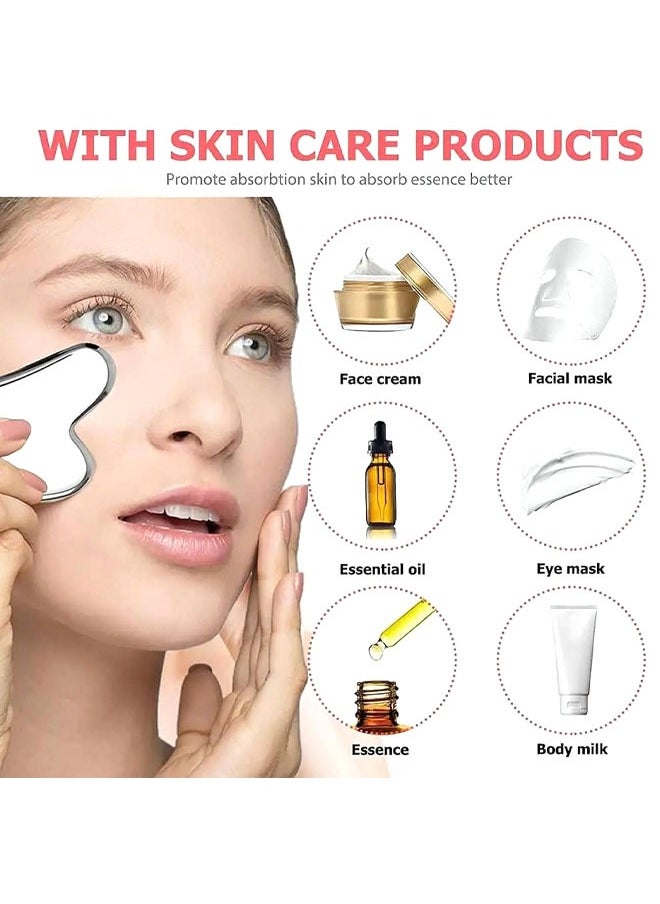 Super ZYouth Gua Sha Facial Tool, Stainless Steel GuaSha Face Lift Beauty Metal Skin Care Massager Eyes Neck Skin Board Scraping Tool for Reduce Puffiness, Lymphatic Drainage, Facial Tension, Skin Care Gift (Silver)  - Image 3