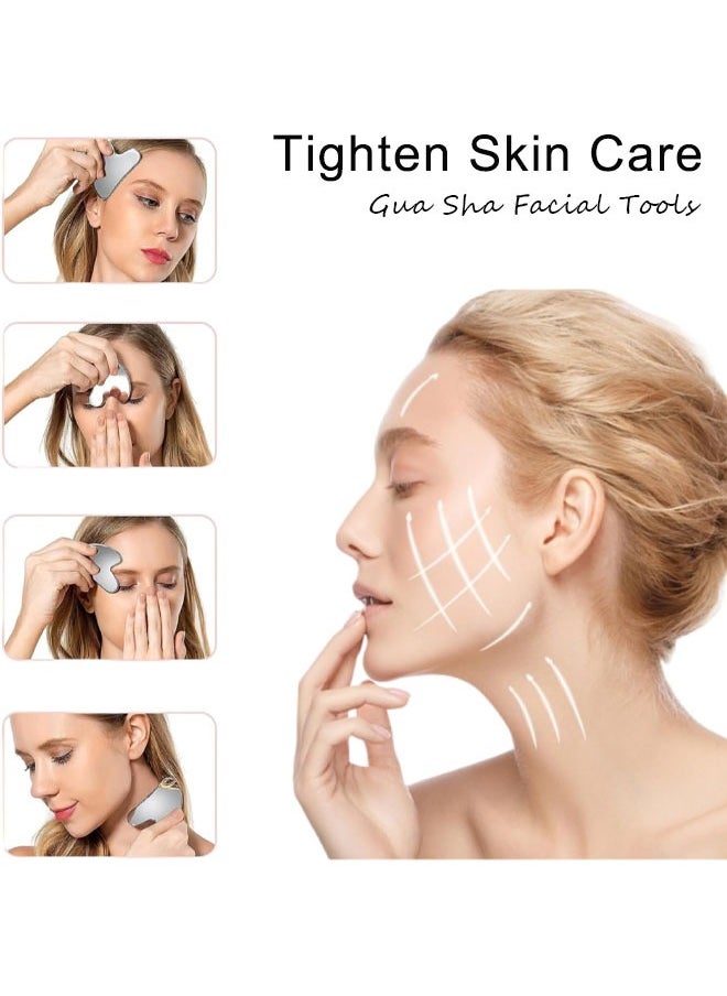 Super ZYouth Gua Sha Facial Tool, Stainless Steel GuaSha Face Lift Beauty Metal Skin Care Massager Eyes Neck Skin Board Scraping Tool for Reduce Puffiness, Lymphatic Drainage, Facial Tension, Skin Care Gift (Silver)  - Image 4