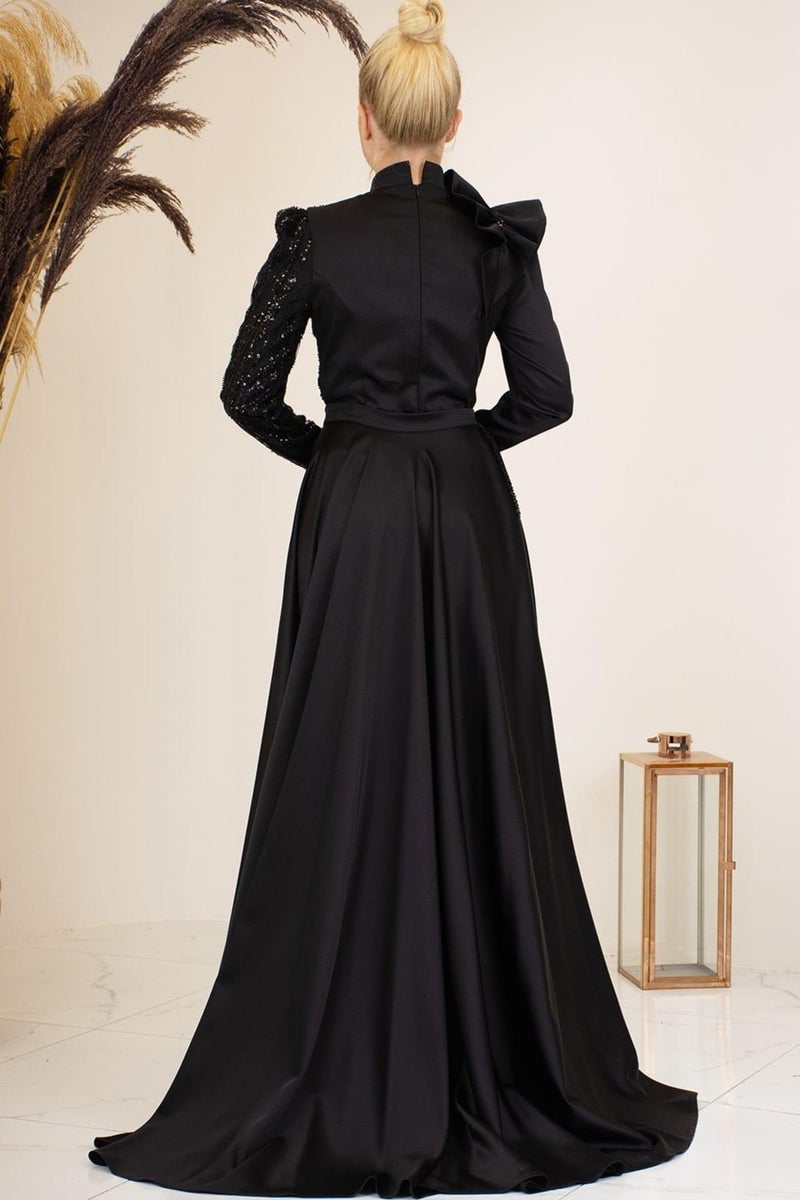 Esilanur Sueda Hijab Evening Dress Black  - Image 3