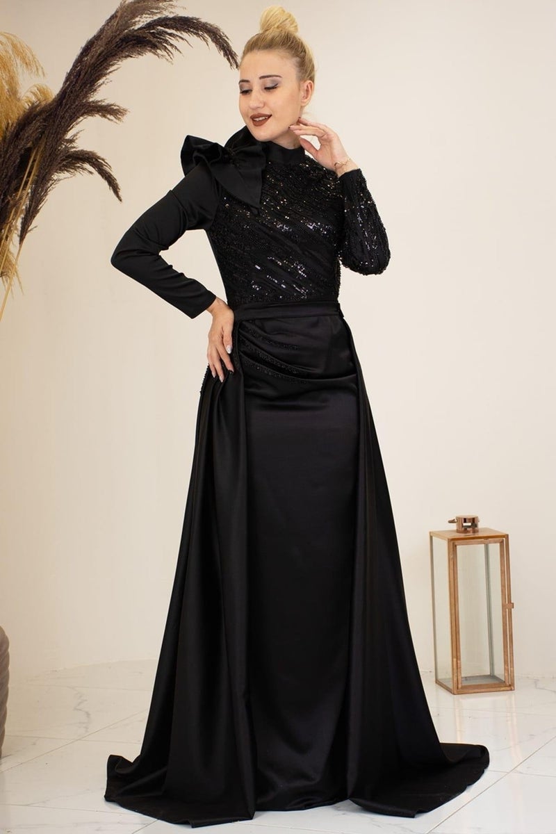 Esilanur Sueda Hijab Evening Dress Black  - Image 1