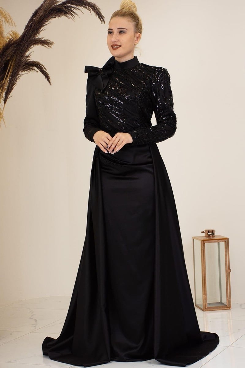 Esilanur Sueda Hijab Evening Dress Black  - Image 4
