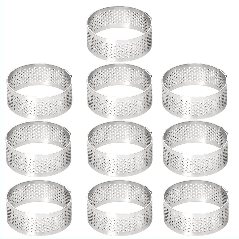 10 Pcs 198 Inch 304 Stainless Steel Tart Ring HeatResistant Perforated Cake Mousse Ring Round Ring Baking Small Fruit Tarte Crust Tools 5cm