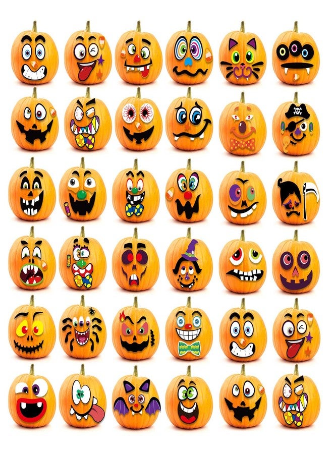 Finduat 64 Pcs Halloween Pumpkin Decorating Stickers, Pumpkin Face Stickers in 32 Different Designs for Kids, Decorating Craft Kit for Kids Halloween Party Favors Supplies - Image 1