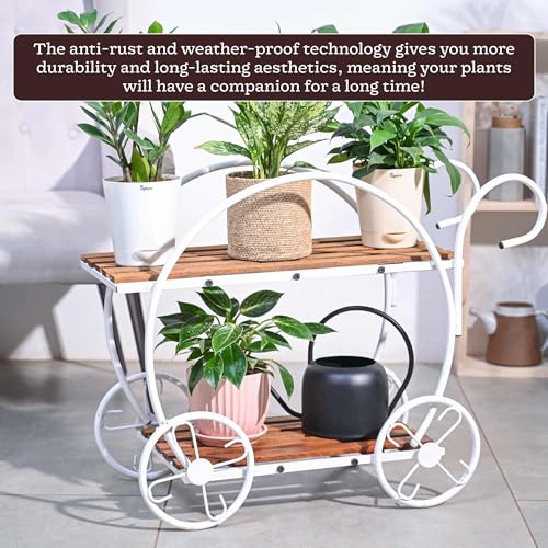 UGAOO Flora on Wheels 2 - Tier Plant Stand for Balcony, Living Room, Outdoor, Indoor & Home Decor (White) - Image 3