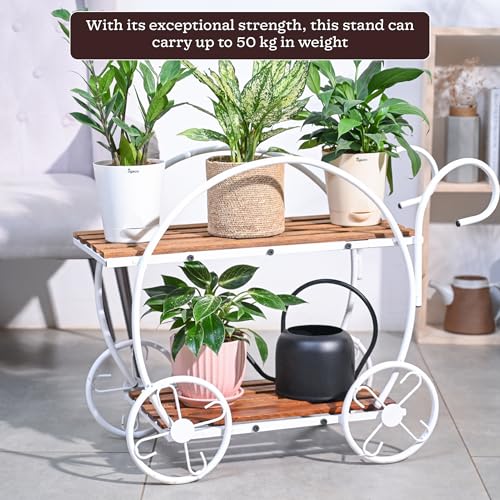 UGAOO Flora on Wheels 2 - Tier Plant Stand for Balcony, Living Room, Outdoor, Indoor & Home Decor (White) - Image 5