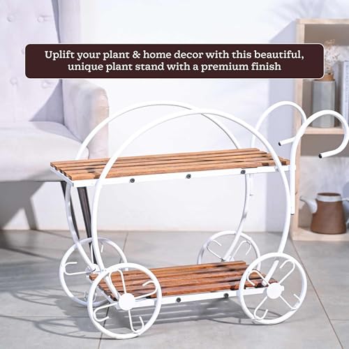 UGAOO Flora on Wheels 2 - Tier Plant Stand for Balcony, Living Room, Outdoor, Indoor & Home Decor (White) - Image 2