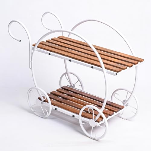 UGAOO Flora on Wheels 2 - Tier Plant Stand for Balcony, Living Room, Outdoor, Indoor & Home Decor (White) - Image 1