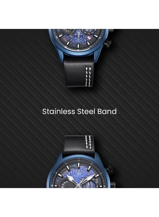 KENNETH SCOTT Kenneth Scott Men's Watch, Chronograph Display and PU Strap - K25107-LLLB, Blue