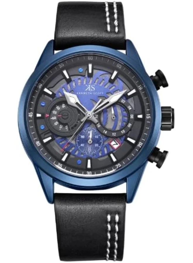 كينيث سكوت Kenneth Scott Men's Watch, Chronograph Display and PU Strap - K25107-LLLB, Blue