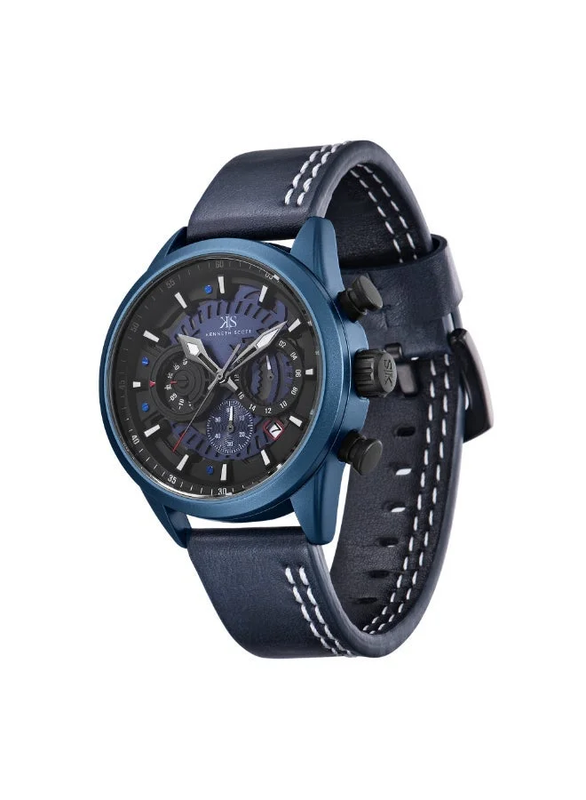 كينيث سكوت ساعة كينيث سكوت للرجال، مينا كرونوغراف وسوار من البولي يوريثين - -، أزرق