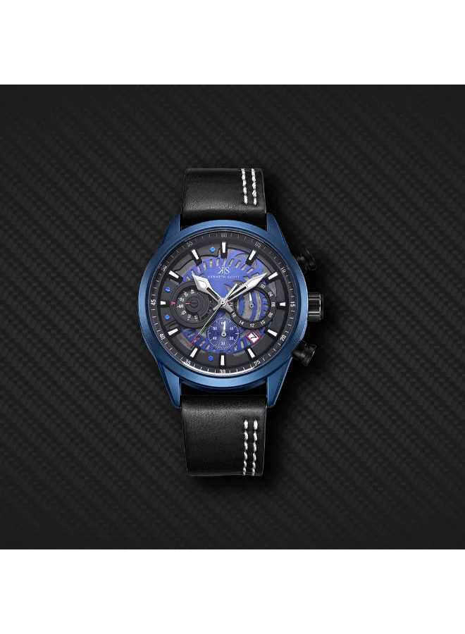 Kenneth Scott blue Men's PU Chronograph Watch K25107-LLLB - 44 mm for Men | Best Price UAE
