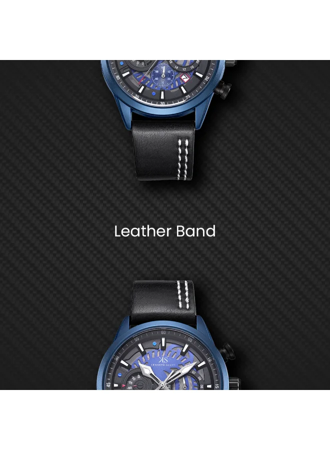 Kenneth Scott blue Men's PU Chronograph Watch K25107-LLLB - 44 mm for Men | Best Price UAE