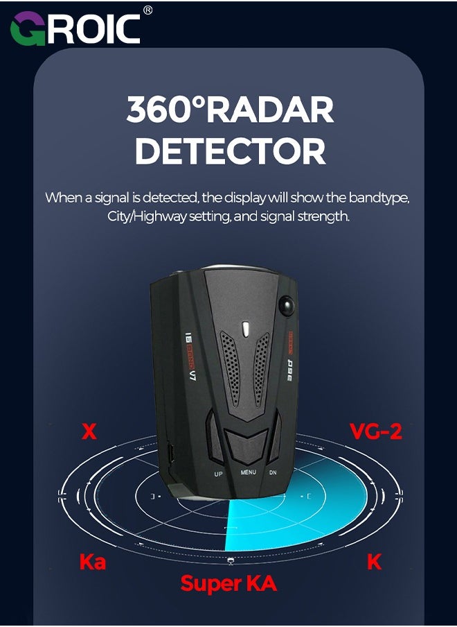 GROIC - Radar Detectors for Cars, Radar Detector with Automatic 360 Degree Detection, Vehicle Speed Alarm System, City Highway, Led Display, Voice Prompt Speed - Image 1